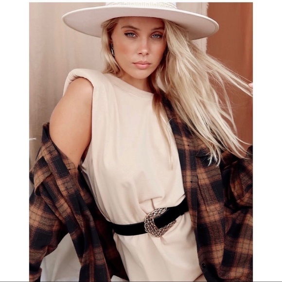 12th Tribe Del Rey Taupe Padded Dress - Picture 2 of 3